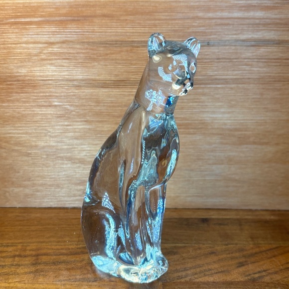 Crystal Clear Cat Figurine Art Glass 6.25” x 3”Sitting Regal Cat Sphinx Like - Picture 5 of 8